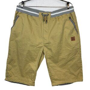 Fashion Styles News Mens 3XL Khaki Chino Shorts Elastic Waist Cotton Linen Blend